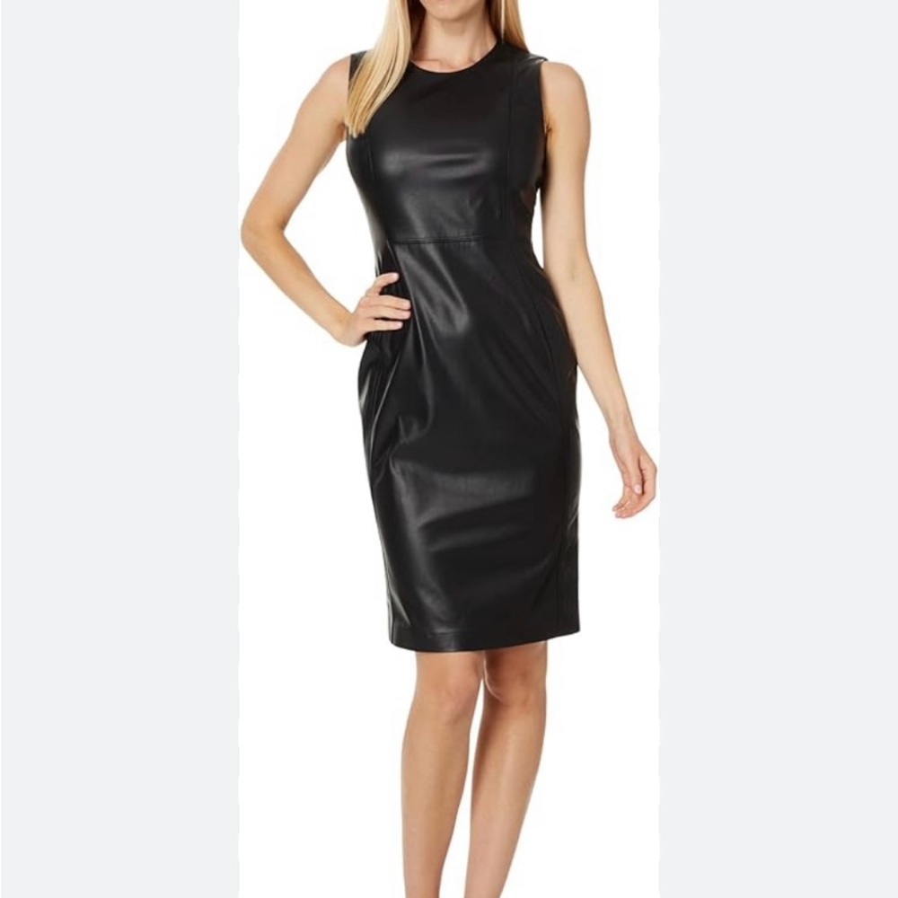 Chic Black Faux Leather Sleeveless Calvin Klein dress